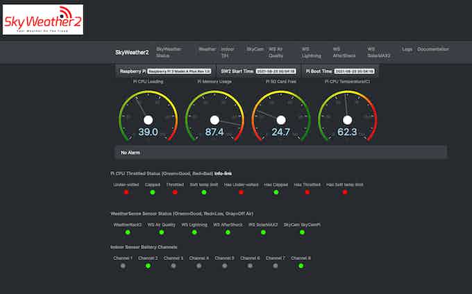 Status Panel on SkyWeather2.   Note the green status of the SolarMAX2 system.  Happy Computer.
